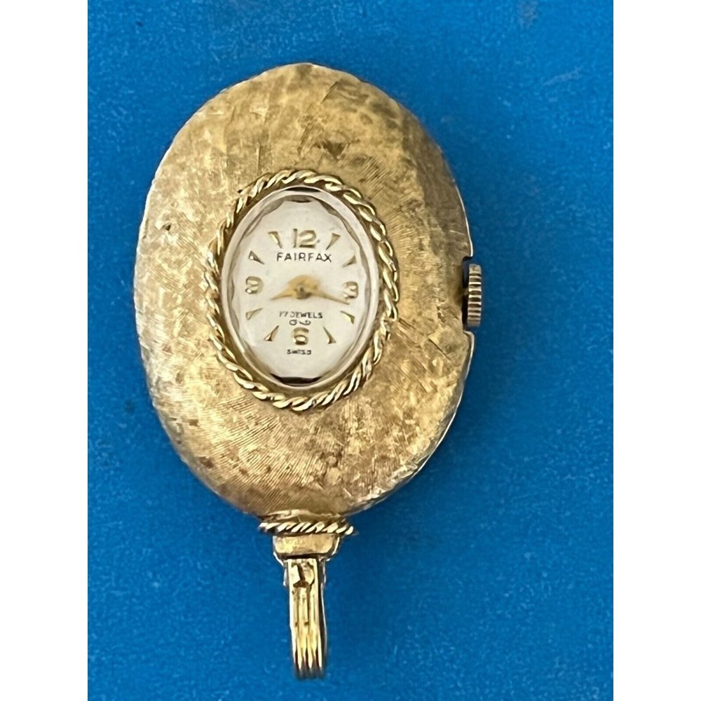 Vintage Fairfax Swiss Pendant 17 Jewels Watch gold tone w jade back